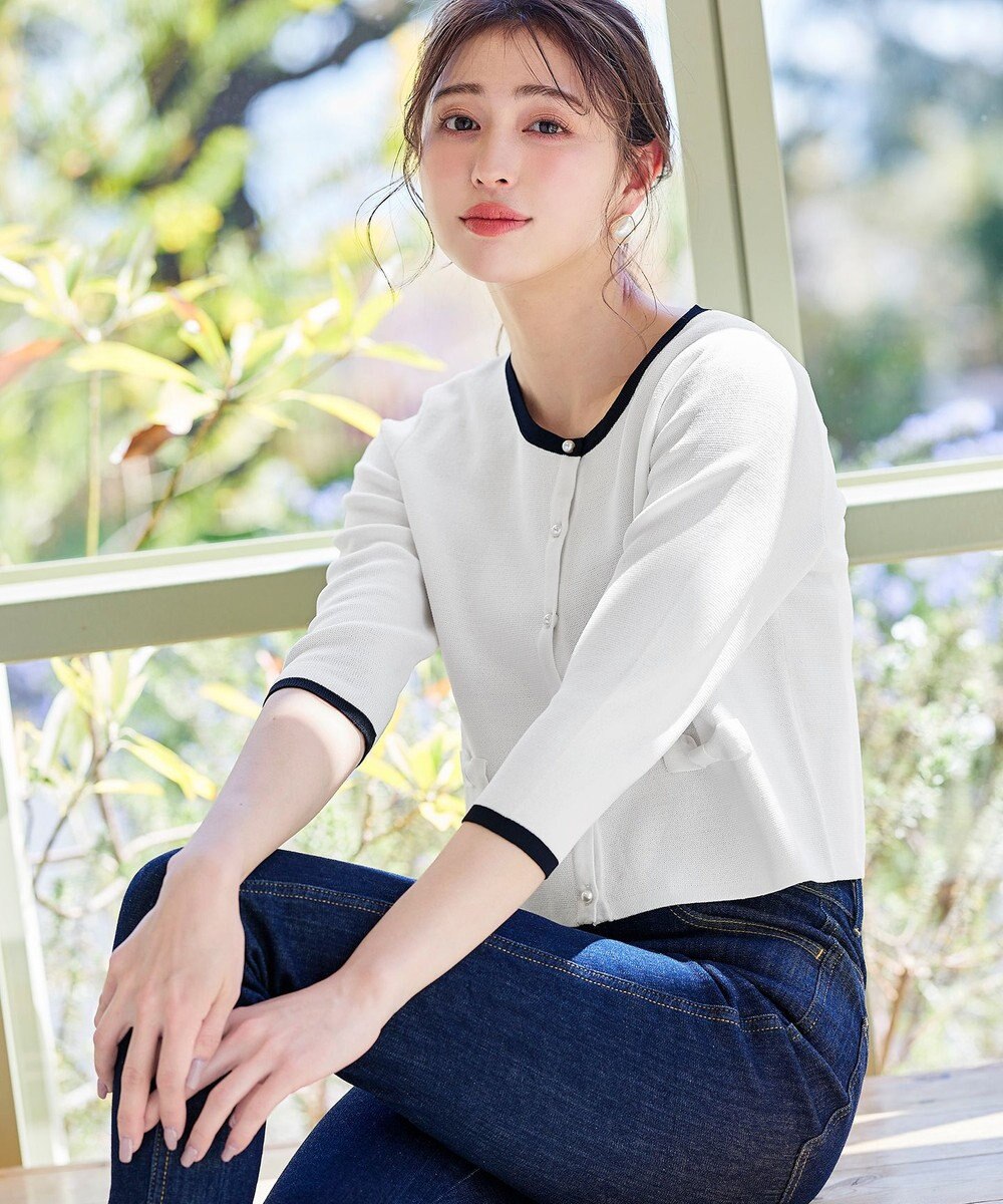 Tiaclasse 【洗える】フェイクリボンポケット付きカーディガン 