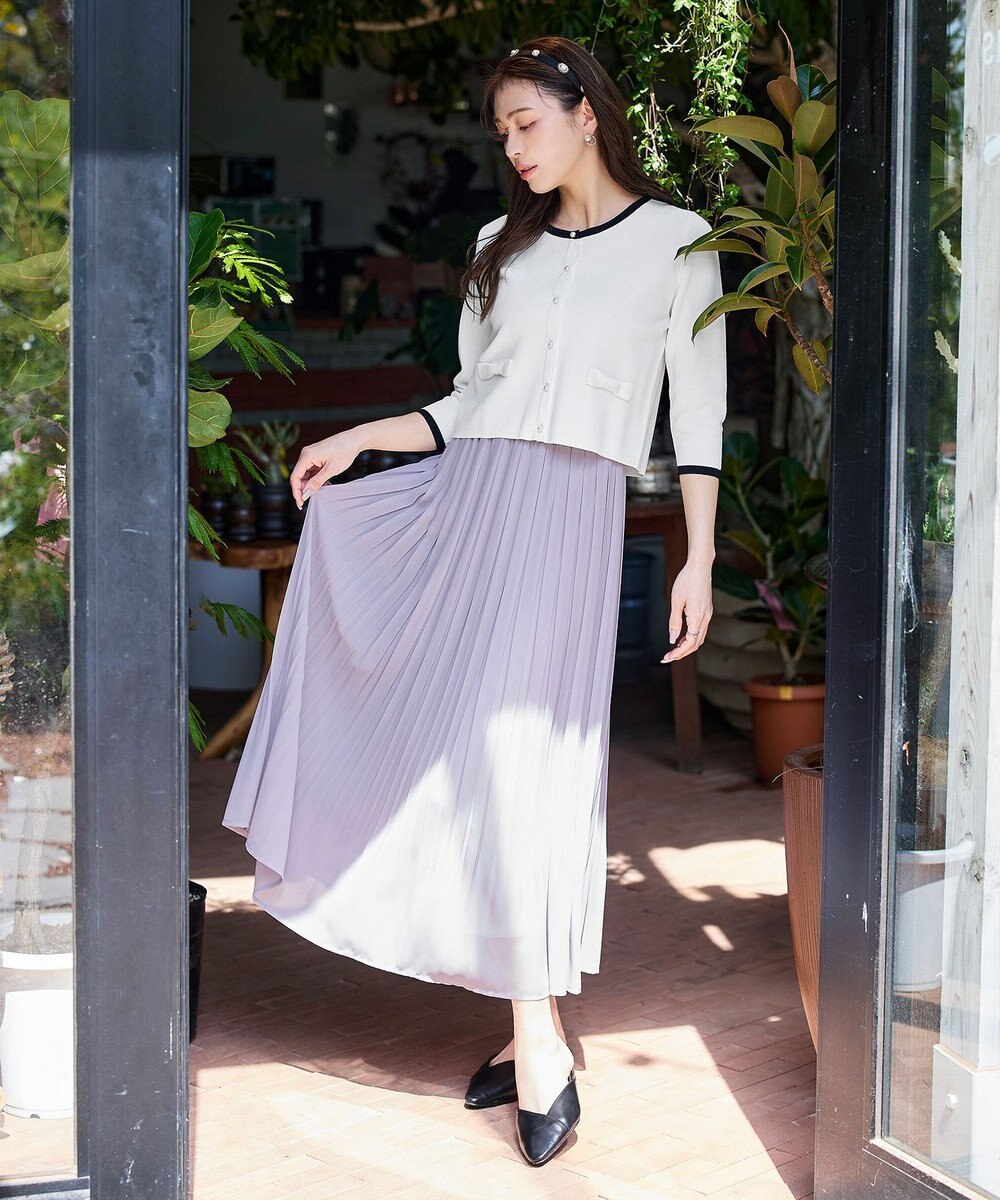 Tiaclasse 【洗える】フェイクリボンポケット付きカーディガン 