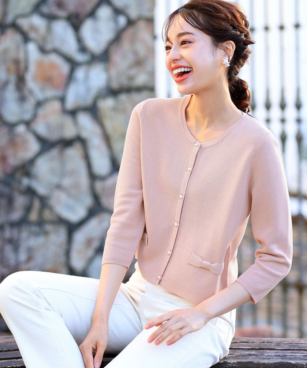 Tiaclasse 【洗える】フェイクリボンポケット付きカーディガン 