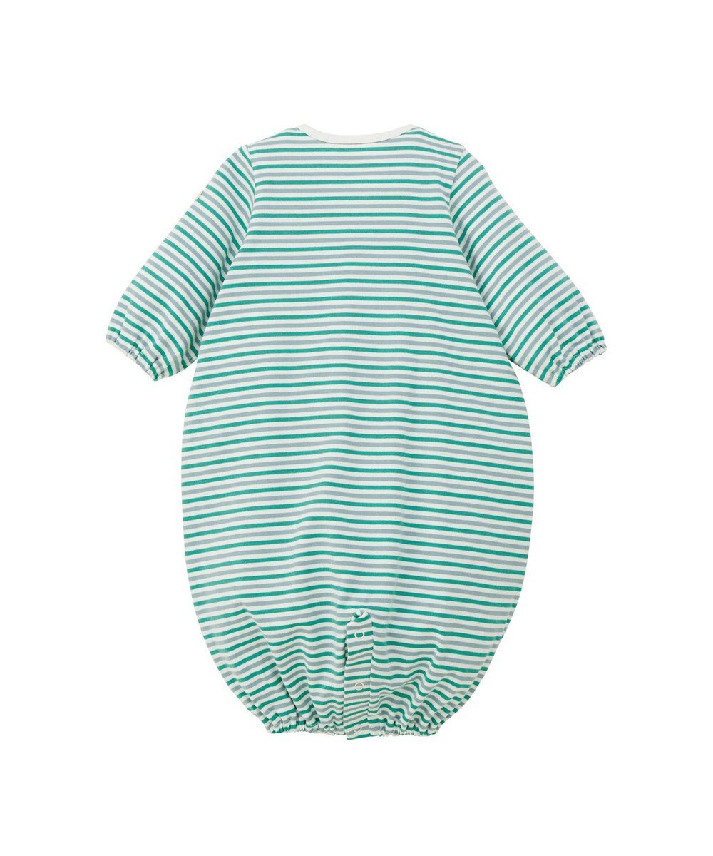 MIKI HOUSE HOT BISCUITS 【50-60cm】 みじんボーダー ワンポイント刺繍 ツーウェイオール 