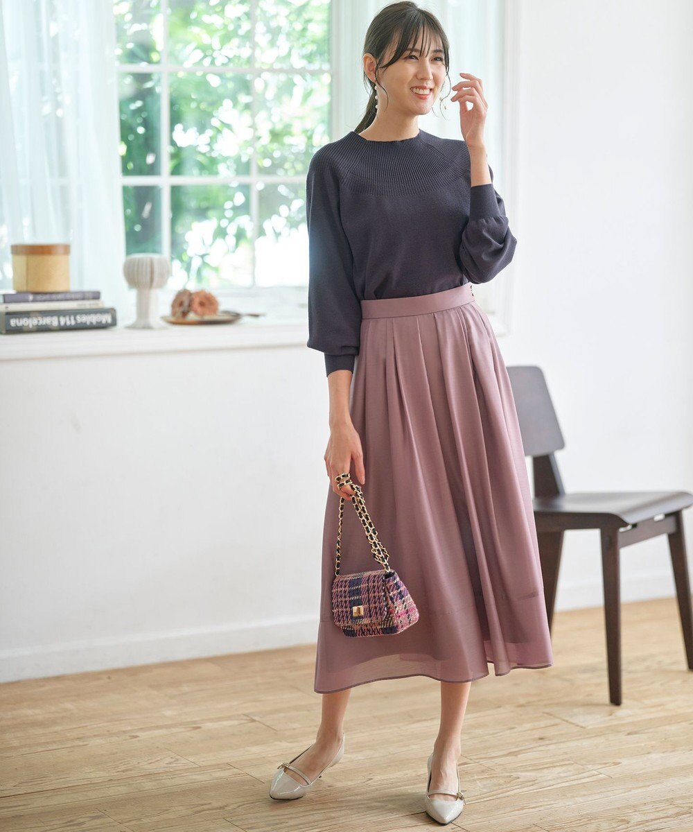 ANY SIS 【洗える】シアーチンツタック スカート 