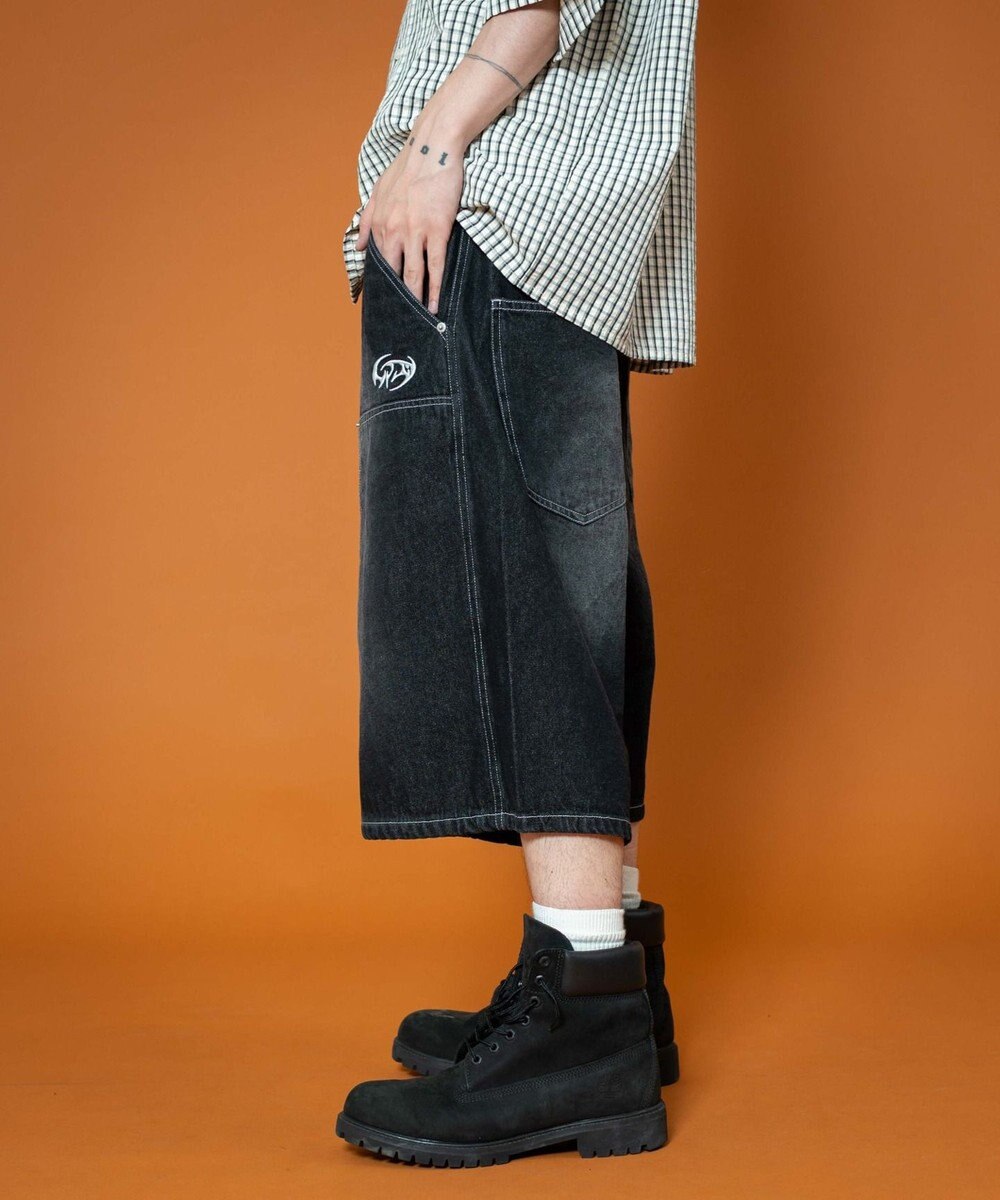 WEGO 【ユニセックス着用ITEM】ダブルニーロゴデニムショーツ 