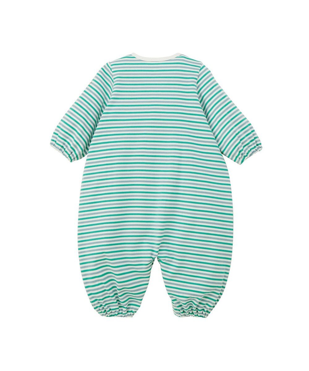 MIKI HOUSE HOT BISCUITS 【50-60cm】 みじんボーダー ワンポイント刺繍 ツーウェイオール 