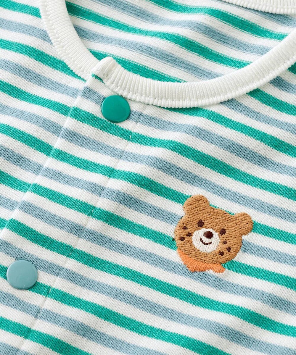 MIKI HOUSE HOT BISCUITS 【50-60cm】 みじんボーダー ワンポイント刺繍 ツーウェイオール 