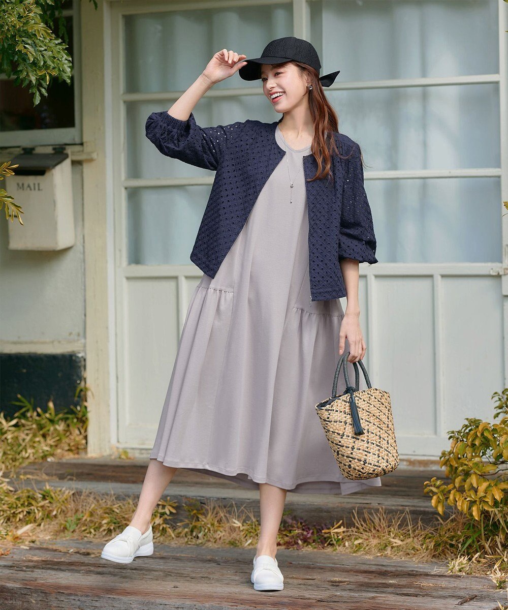 Tiaclasse 【小倉優子さん着用・洗える・接触冷感・汗ジミ防止】“サマさまカットソー”サイドティアードワンピース 