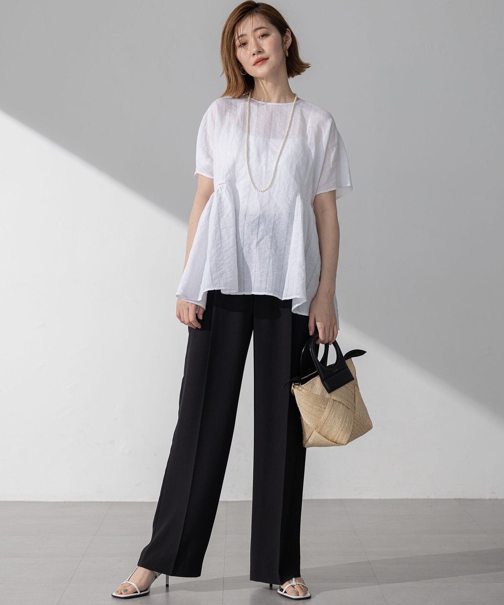 23区 【接触冷感/UVカット/吸水速乾】ストレッチジョーゼット ワイド パンツ 