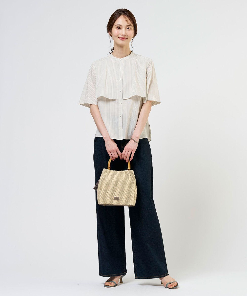 J.PRESS LADIES 【一枚で着映え】シルフィーローン ストライプ バンドカラー ブラウス 