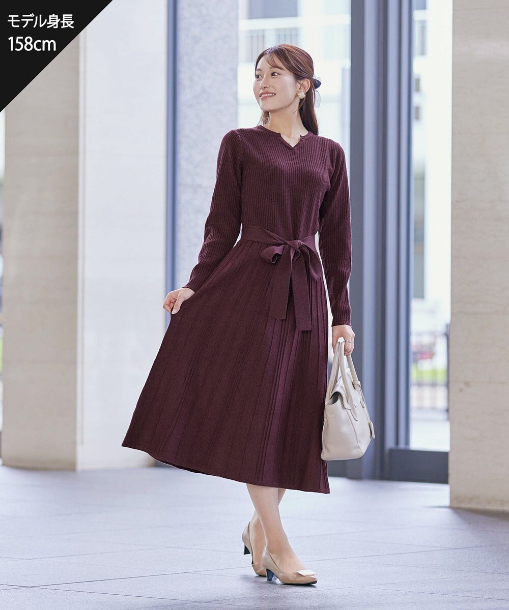 Tiaclasse 【洗える】プリーツ編みラメニットフレアワンピース 