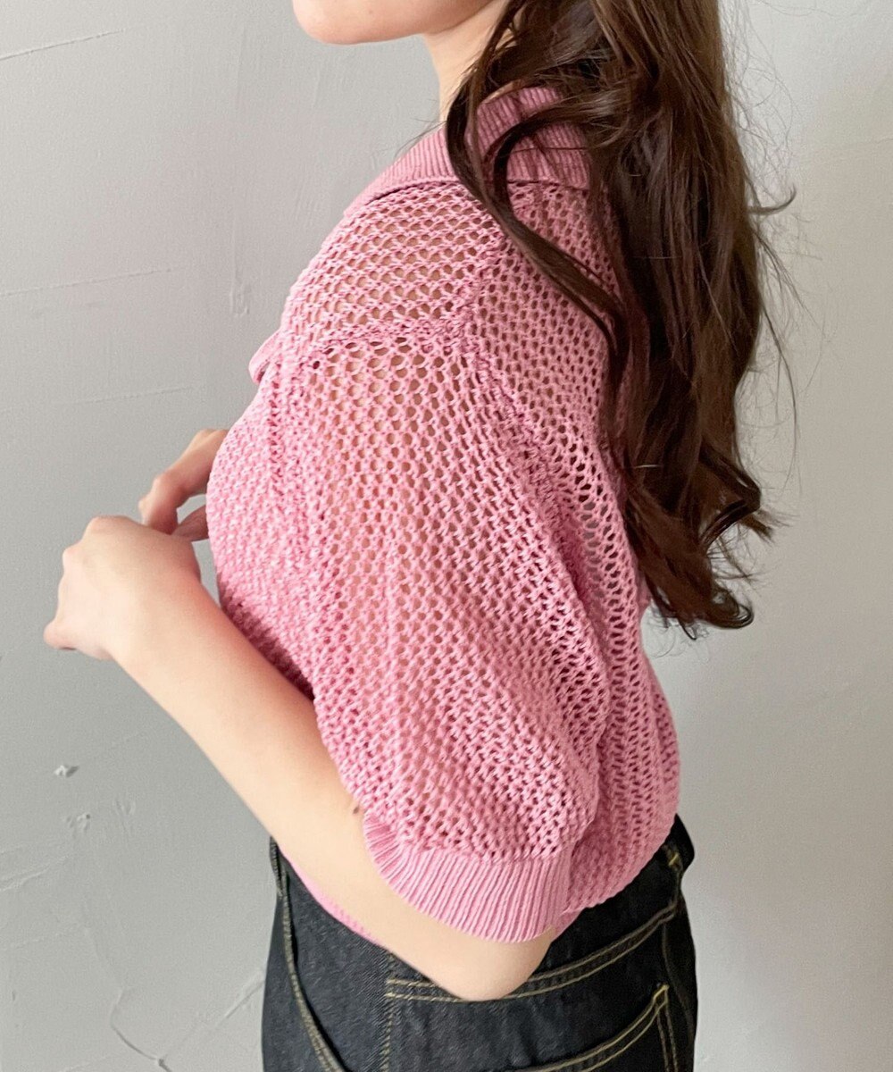 WEGO 襟付きリボンメッシュショートカーデ 