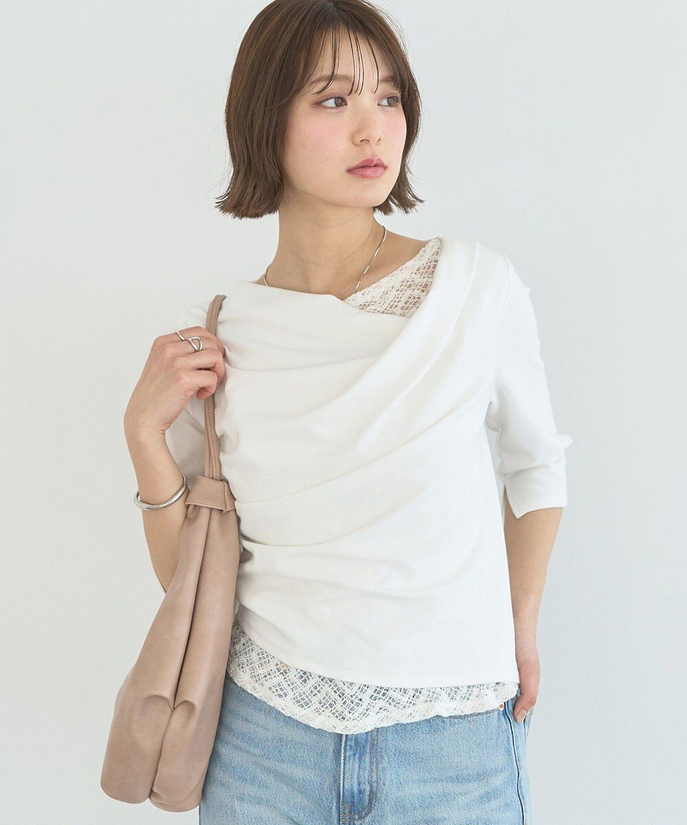 earth music&ecology レースレイヤードドレーププルオーバー 