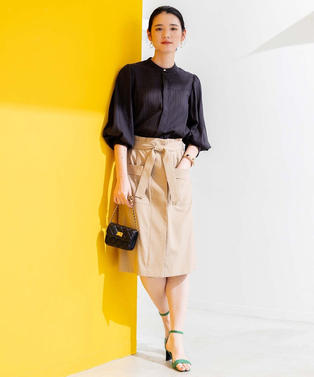 組曲 【ベルト付】リネン混オックスストレッチ キュロットパンツ 