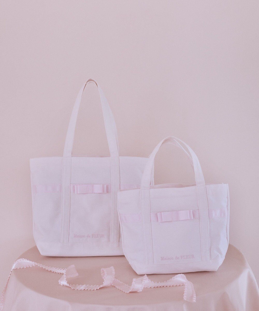 Maison de FLEUR ピンクマニアマルチポケット帆布トートMバッグ 