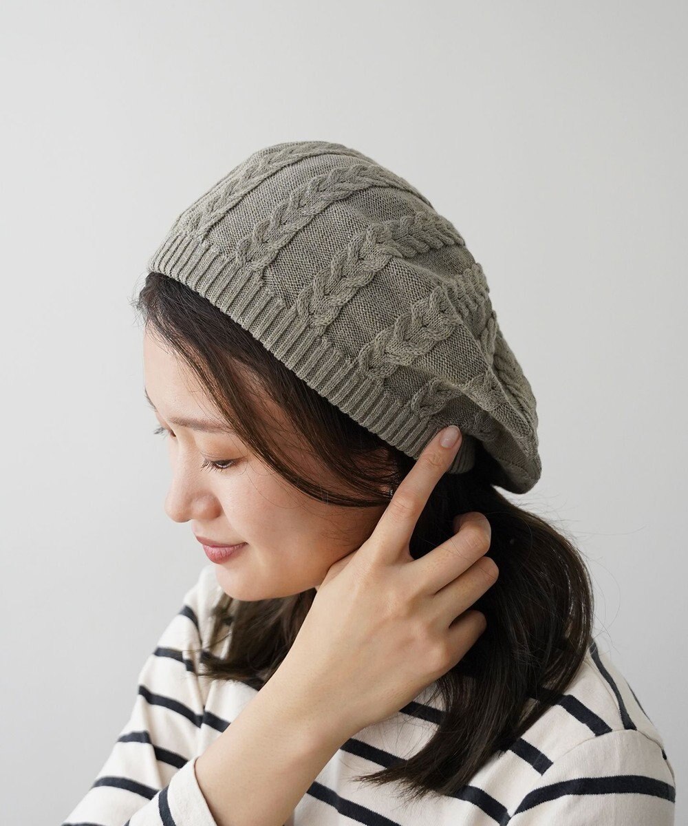 石田製帽 オーガニックコットン アラン編みベレー 