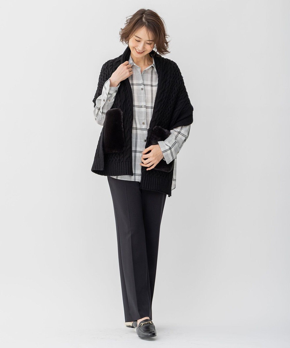 自由区 【洗える】アランパターンファーコンビ ニットガウン 