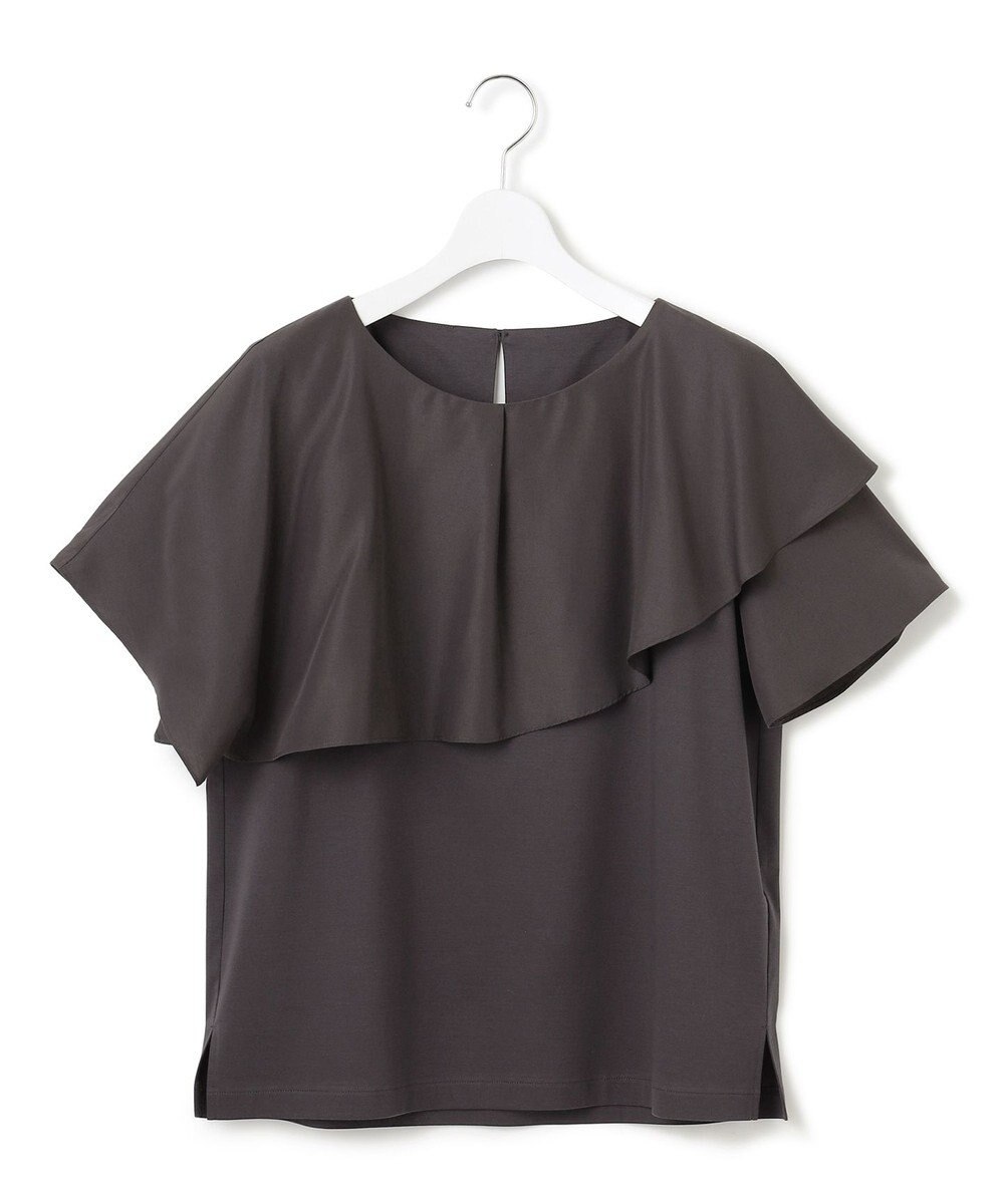 23区 【汗じみ防止/洗える】スムースデザイン ラッフルカラー カットソー 