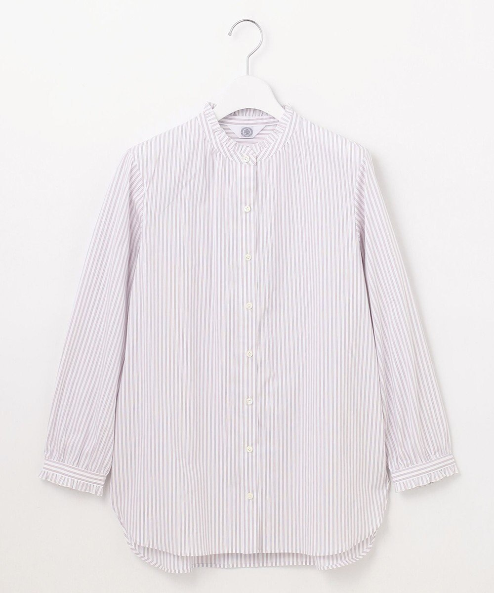J.PRESS LADIES L 【洗える】BEZ ストライプ フリルネック ブラウス 