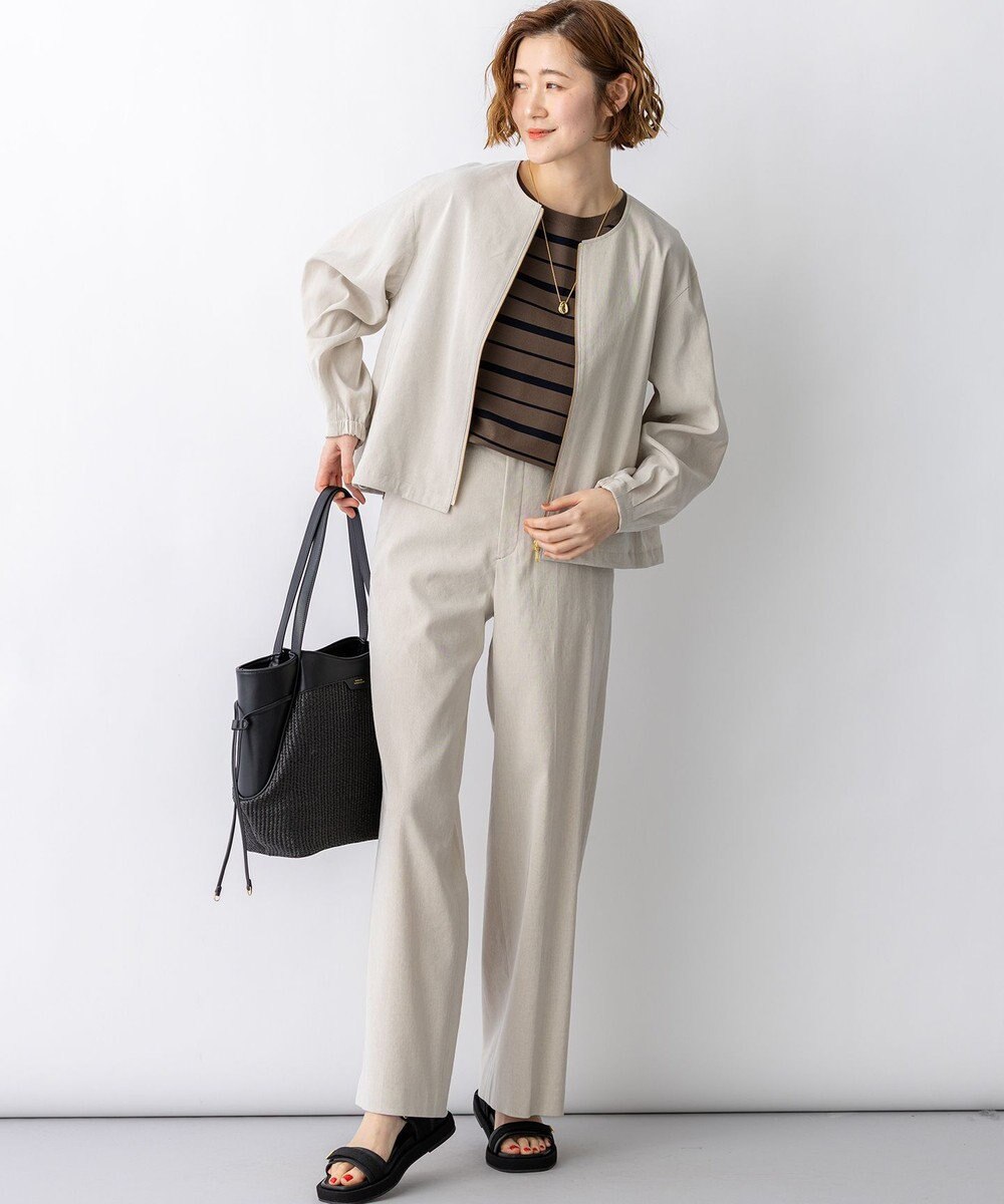 23区 リネンレーヨンストレッチ ノーカラー ブルゾン 