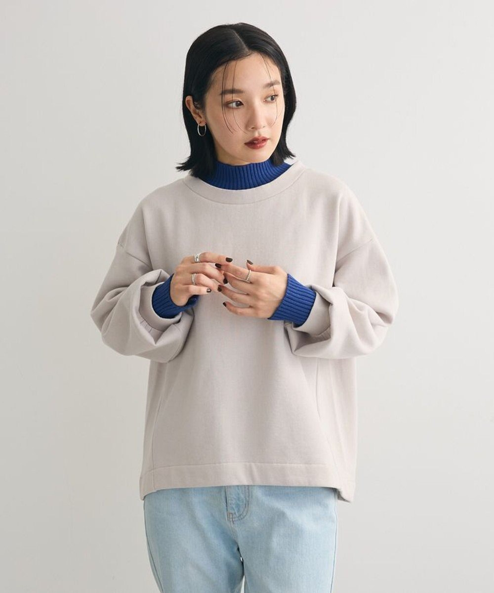 Green Parks 配色リブニットドッキング裏起毛プルオーバ 