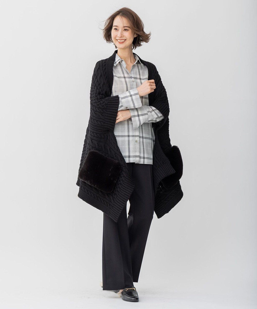 自由区 【洗える】アランパターンファーコンビ ニットガウン 