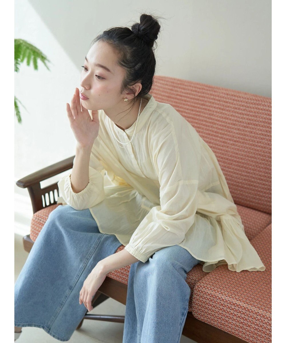 earth music&ecology コットンボイル切替ティアードチュニック 