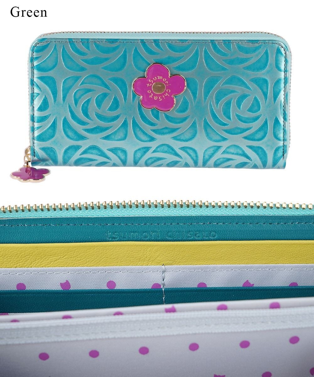 tsumori chisato CARRY クラフトフラワー ラウンドファスナー長財布　花柄　牛革　日本製 