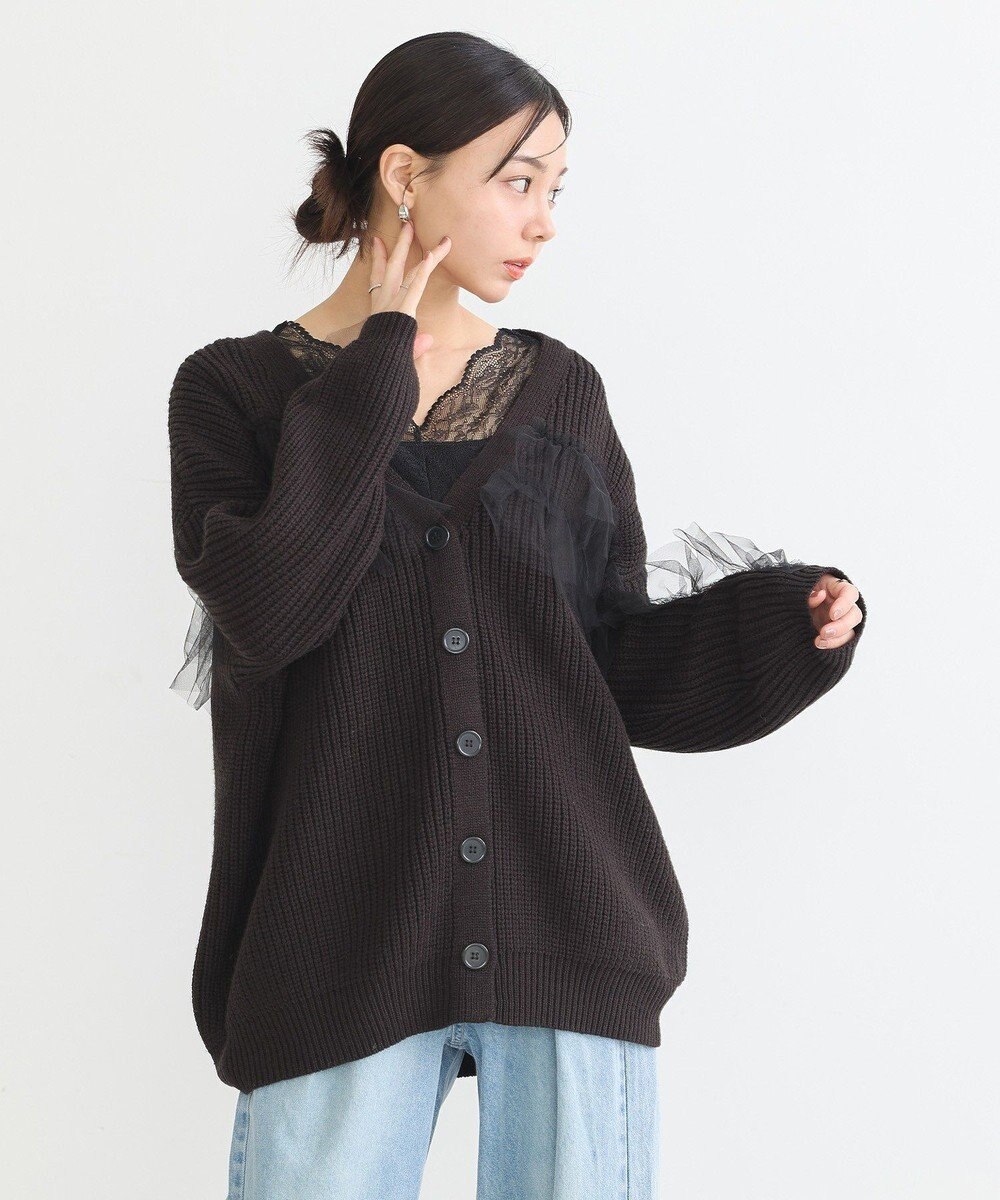 earth music&ecology チュールフリルカーディガン 