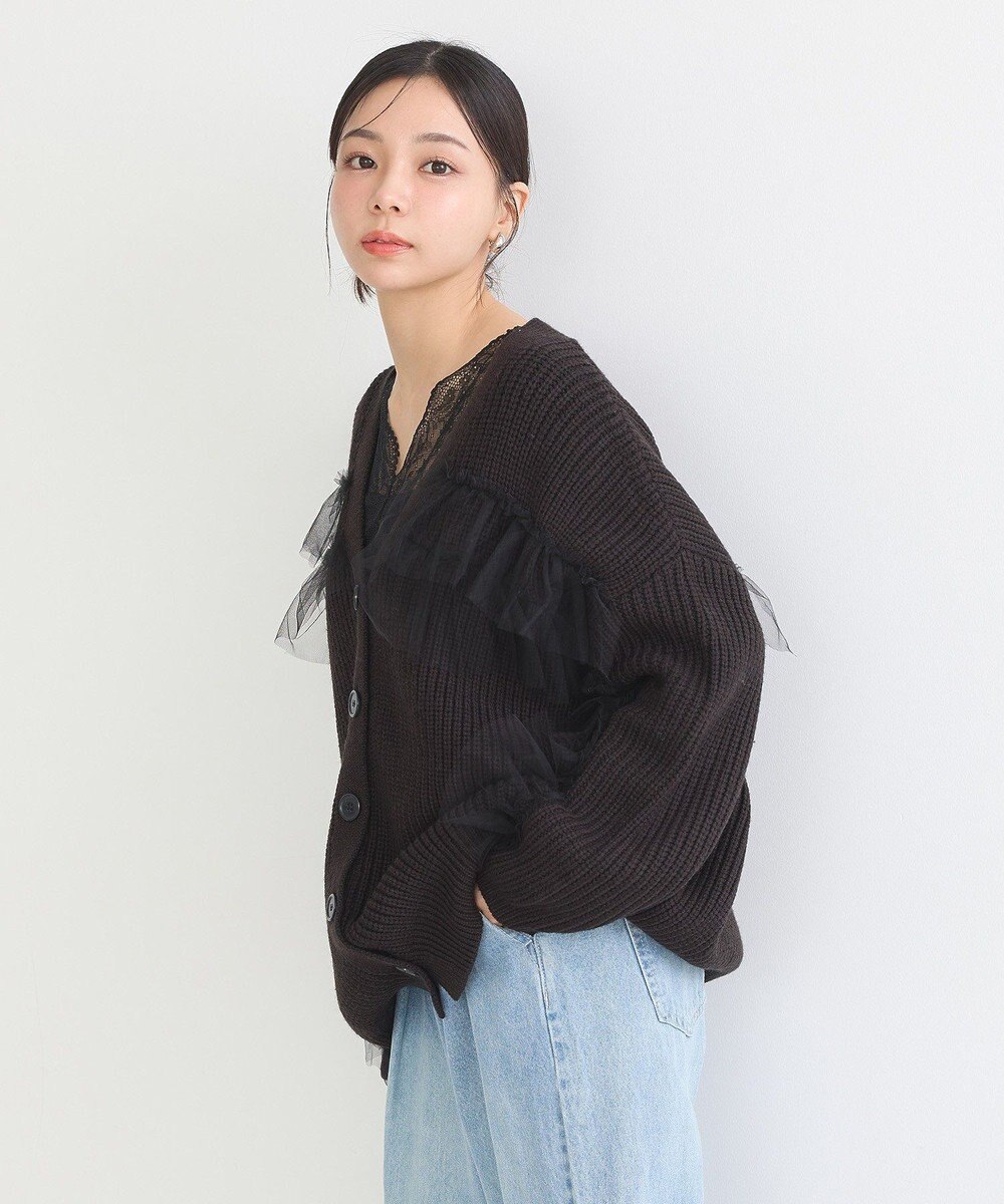 earth music&ecology チュールフリルカーディガン 