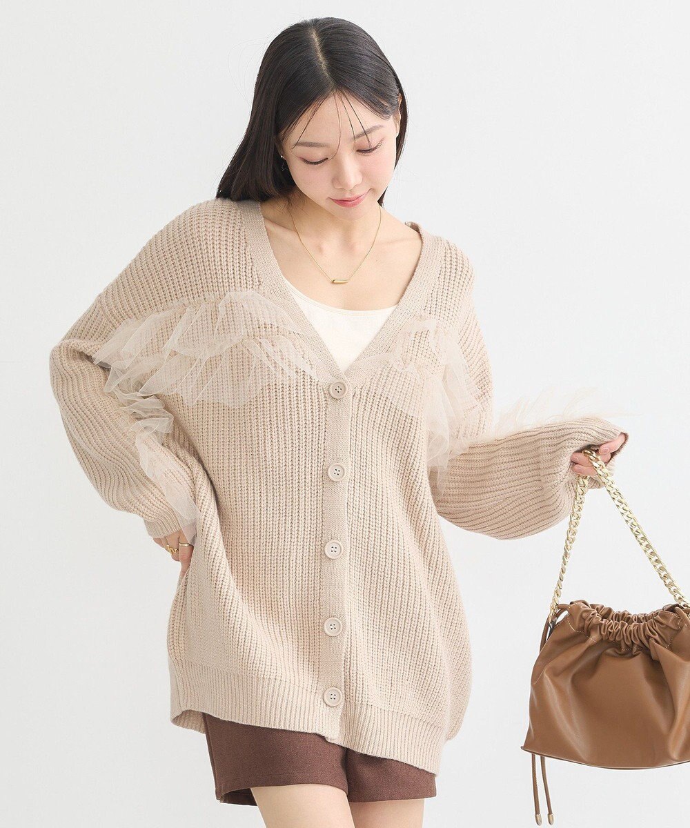 earth music&ecology チュールフリルカーディガン 