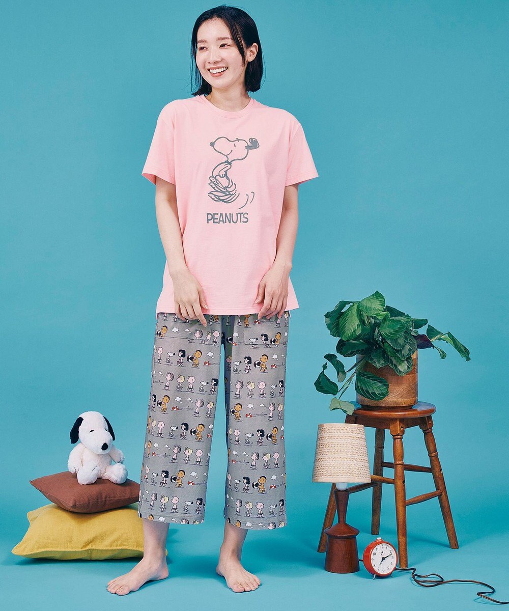 WACOAL PEANUTS トップス 4分袖 Tシャツ 綿100%(本体) スヌーピー レディース FTT168 /ワコール 