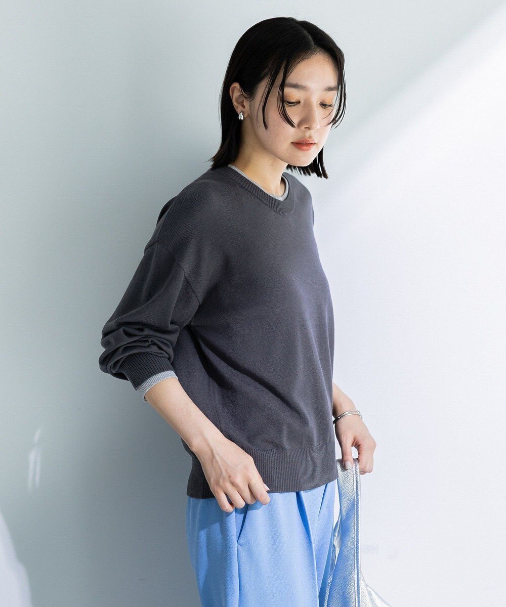 Green Parks アンチピリングレイヤード風ニットプルオーバー 