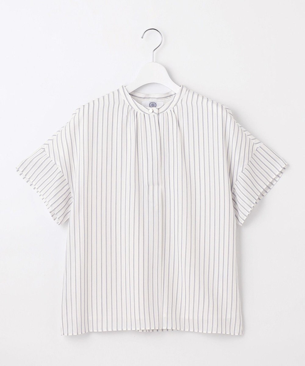 J.PRESS LADIES シアーストライプチェック フレンチスリーブ バンドカラー カットソー 