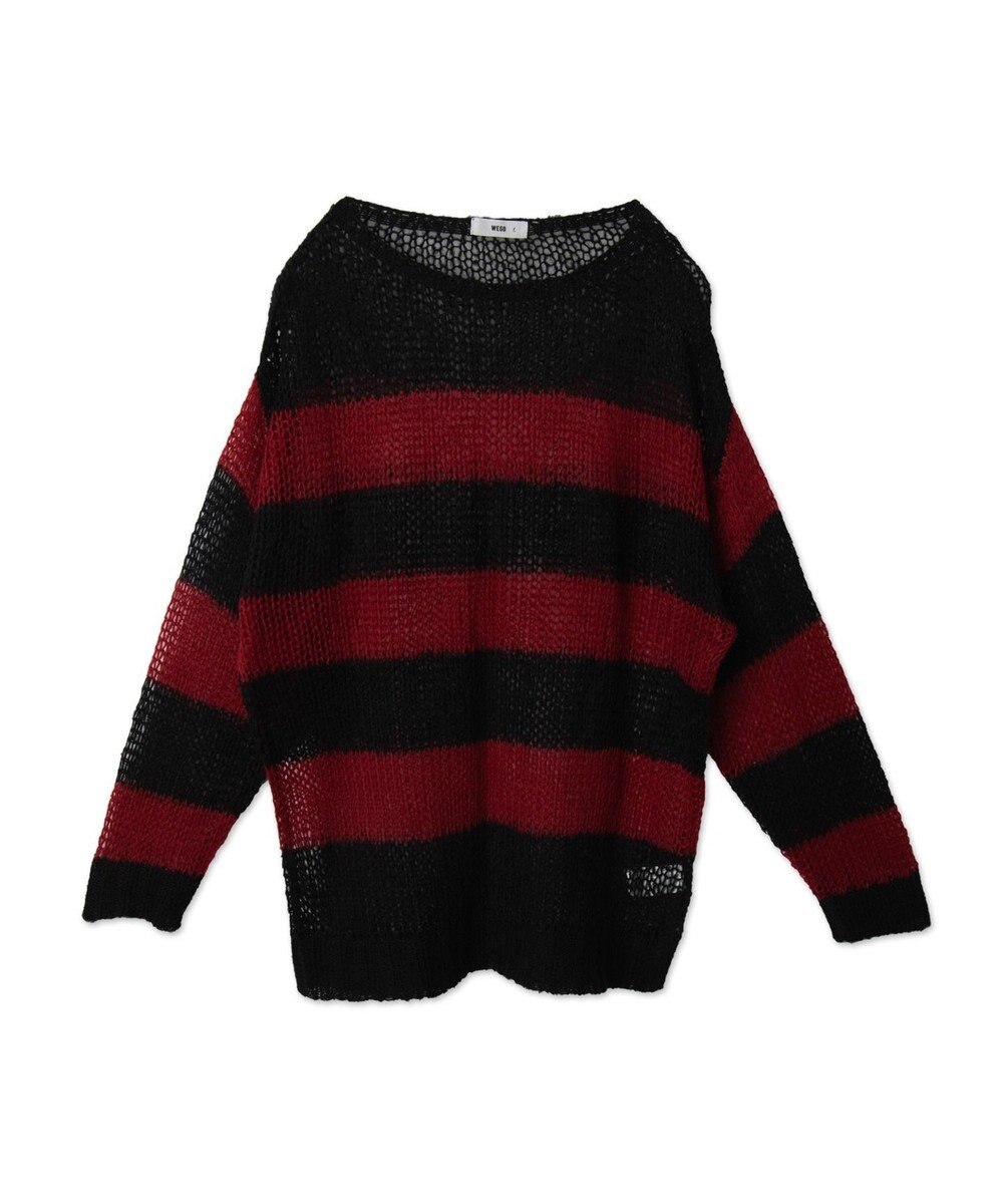 WEGO ボーダーモヘアタッチメッシュニットプルオーバー 
