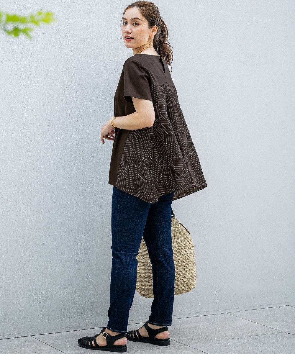 23区 L 【Lサイズ限定/洗える】スカーフプリントコンビ バックフレア カットソー 