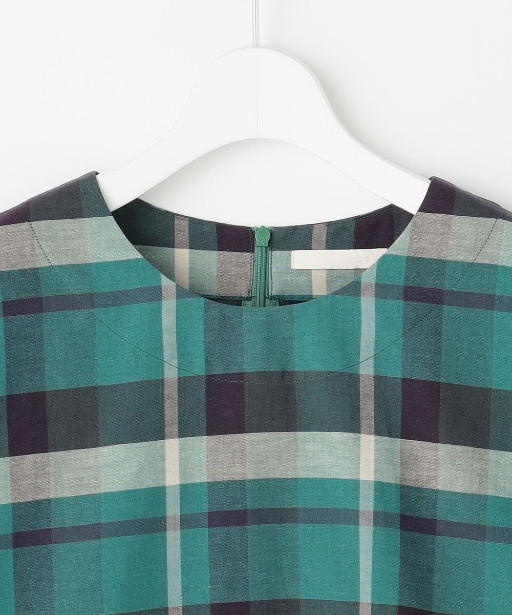 自由区 L コットンリネンチェック ブラウス 