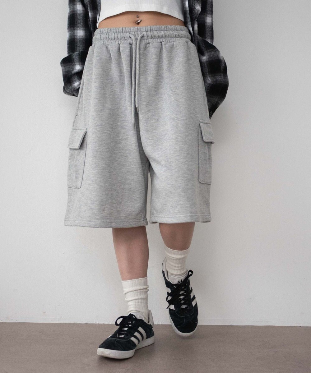 WEGO 【ウエストゴム】スウェットカーゴハーフパンツ 