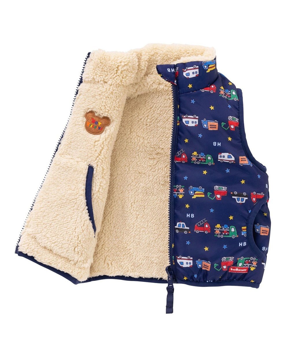 MIKI HOUSE HOT BISCUITS 【80-120cm】 裏ボアフリース リバーシブル総柄ベスト 