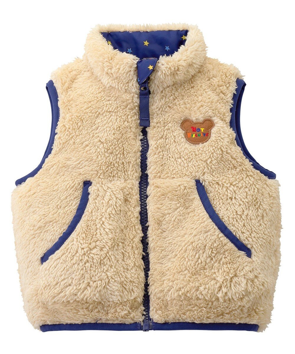 MIKI HOUSE HOT BISCUITS 【80-120cm】 裏ボアフリース リバーシブル総柄ベスト 