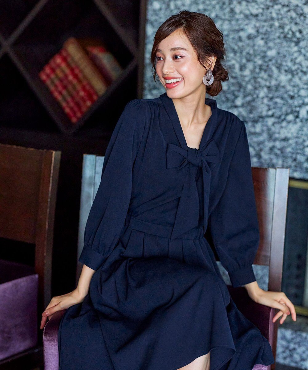 Tiaclasse 【洗える】リボンボウタイワンピース 