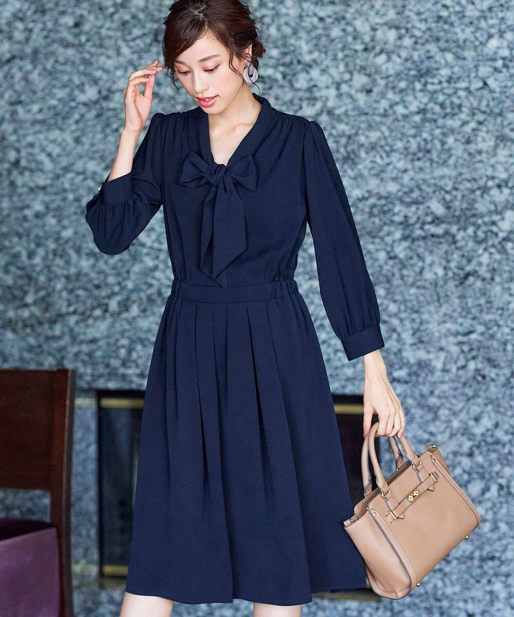 Tiaclasse 【洗える】リボンボウタイワンピース 