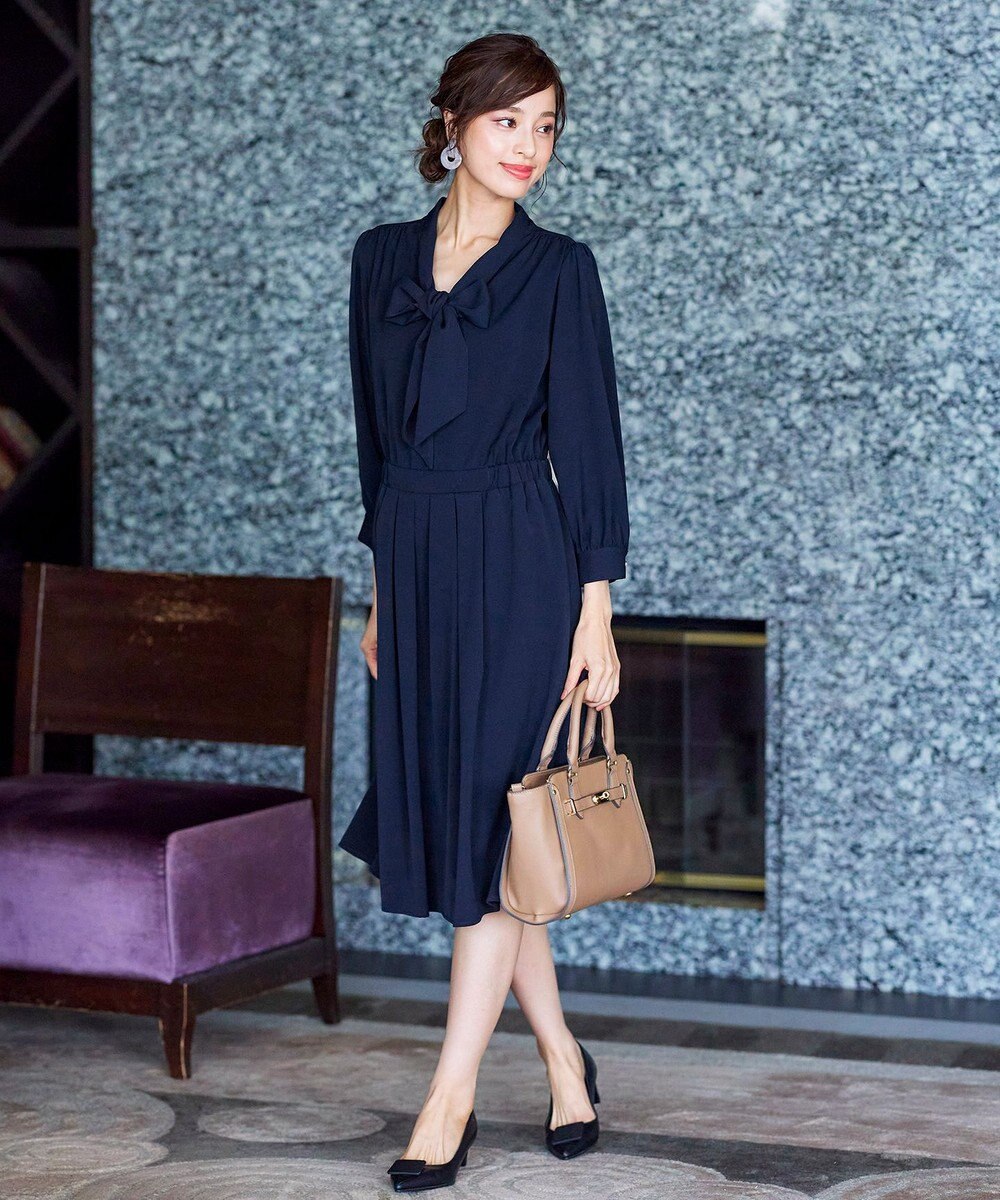 Tiaclasse 【洗える】リボンボウタイワンピース 