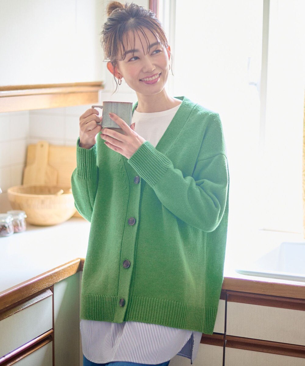 ANY 【洗濯機可】ラムウールVネック カーディガン 