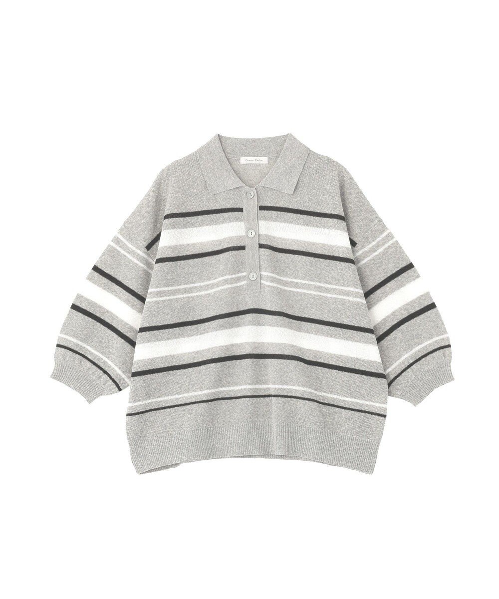 Green Parks 衿付き７分袖ニットプルオーバー 