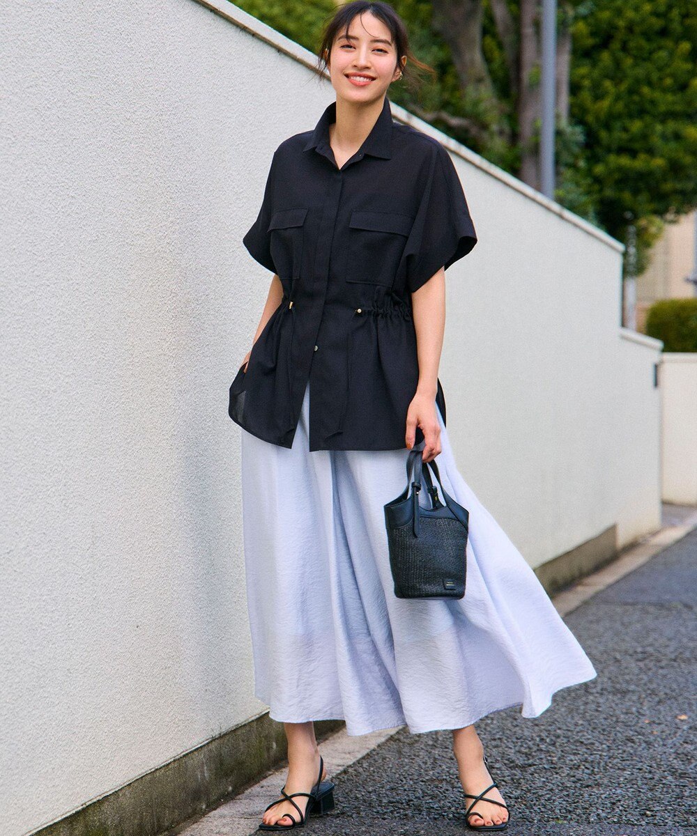 23区 【洗える】ライトシアーマットクロス ミリタリーディティール シャツ 