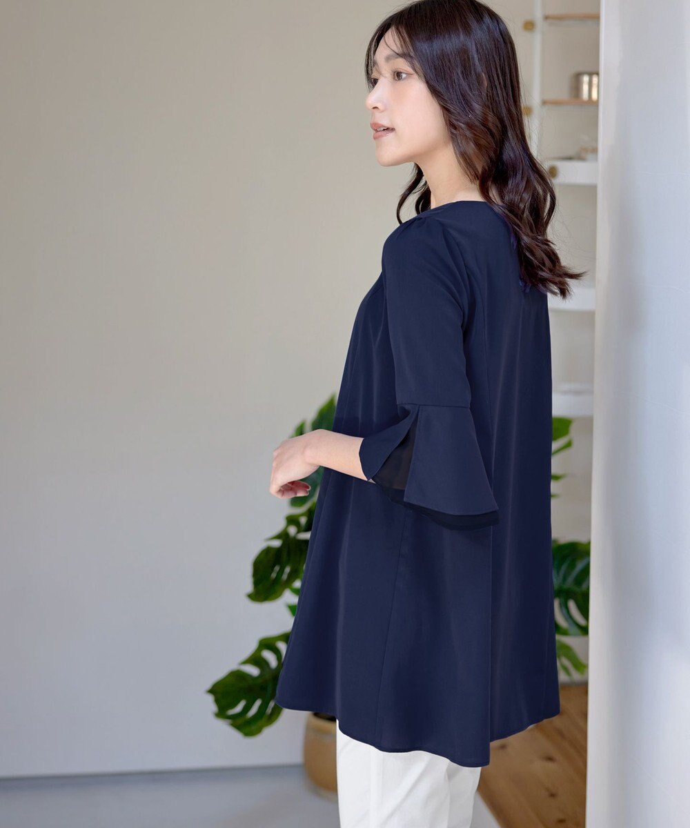 Tiaclasse 【新色追加・洗える】シフォンフレア袖チュニックブラウス 