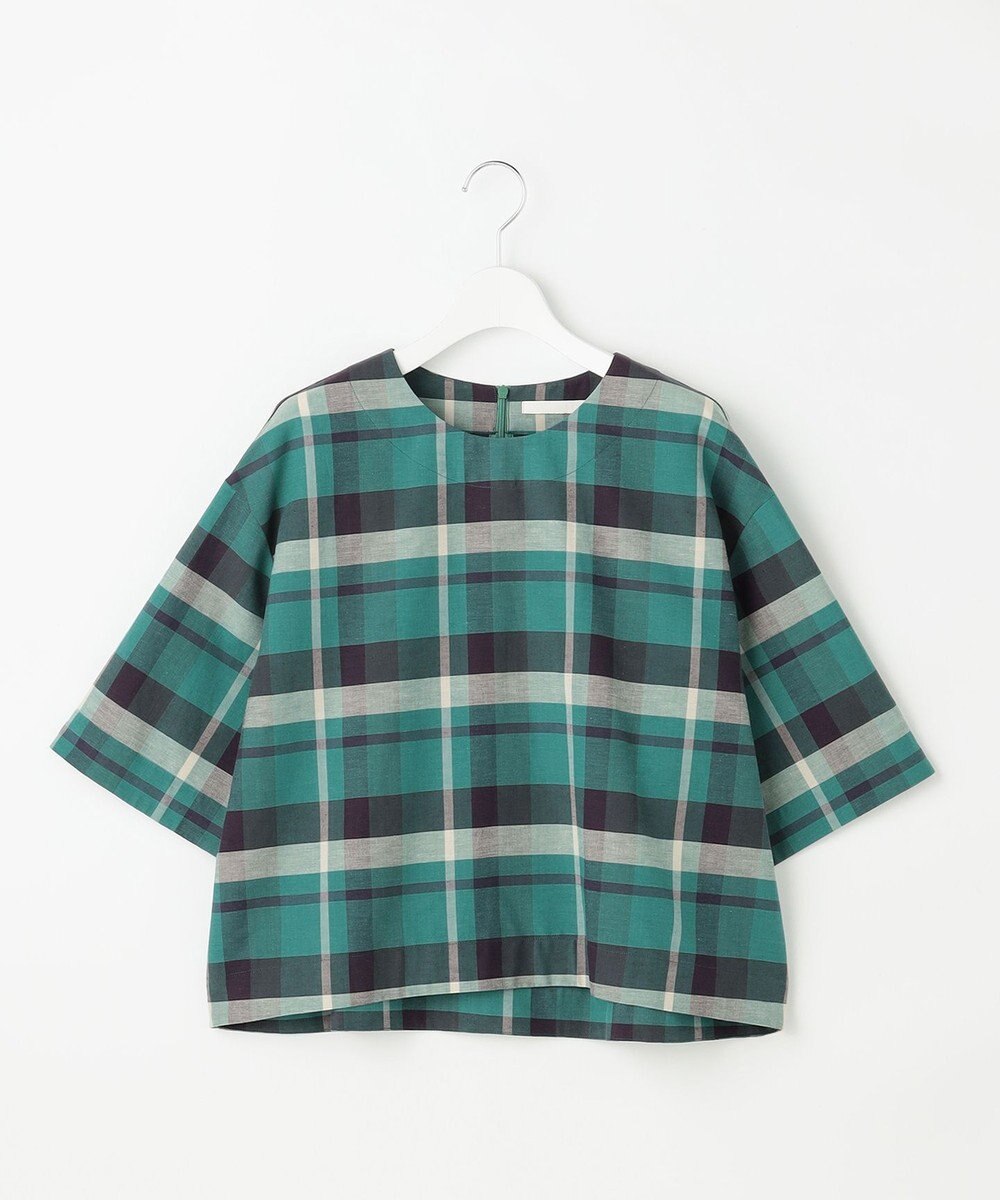 自由区 L コットンリネンチェック ブラウス 