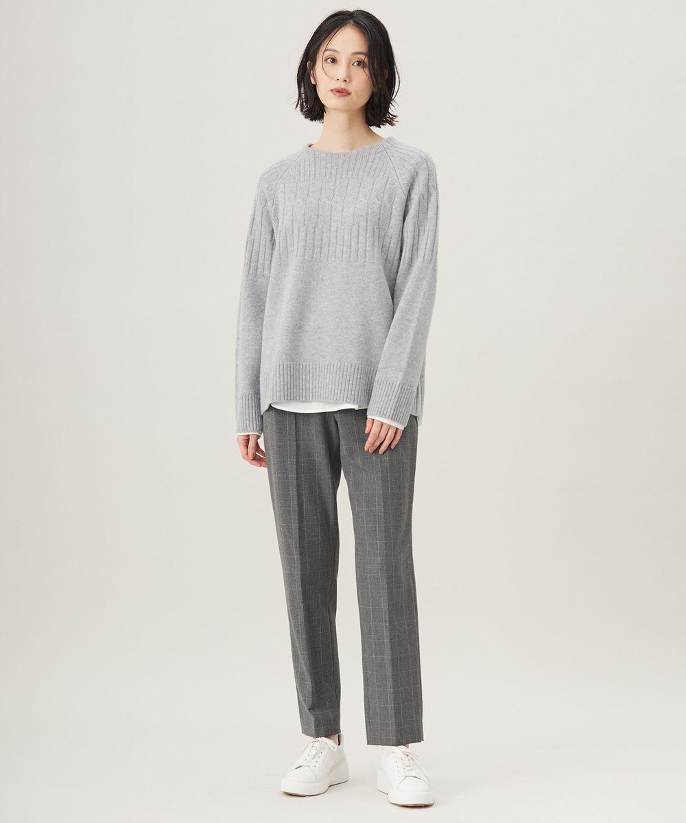 自由区 【撥水加工・洗える】TRギャバ裏起毛チェック柄テーパード パンツ 