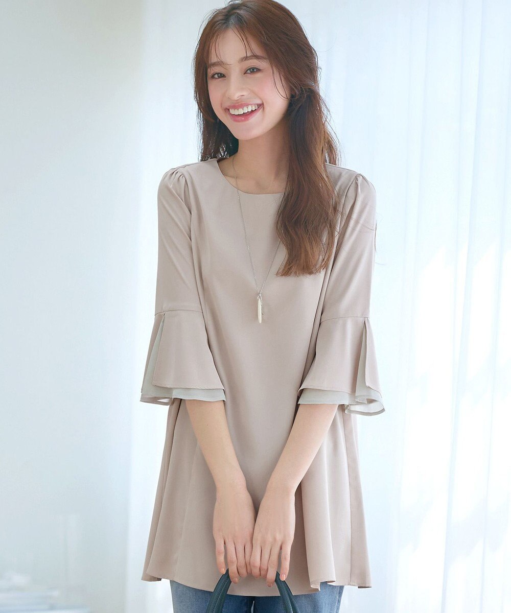 Tiaclasse 【新色追加・洗える】シフォンフレア袖チュニックブラウス 