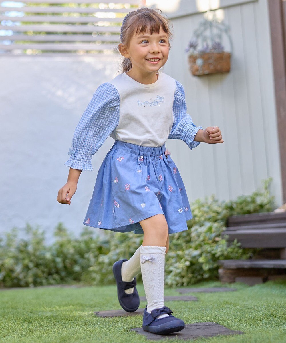 ANY KIDS 袖ギンガム 七分袖 Tシャツ 