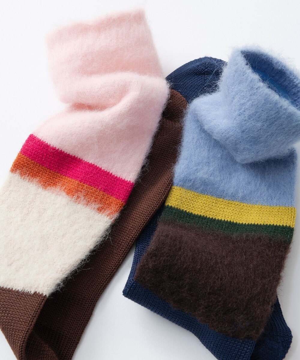 TRICOTE ボーダーシャギーハイソックス 