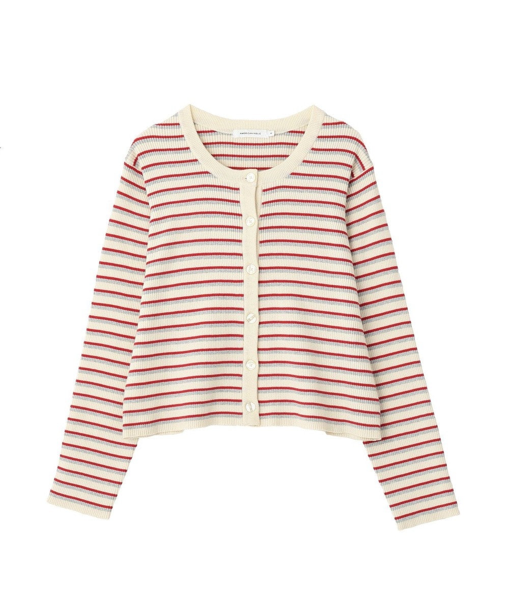 AMERICAN HOLIC マルチボーダーリブニットカーディガン 